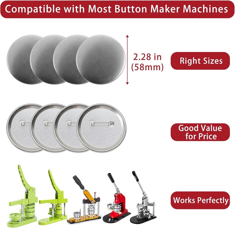 Onemorello 200 Sets Button Maker Supplies, 58mm / 2.28 inch Button Supplies Buttons Parts, (Approx. 2.25 inch) Metal Blank Badge Parts with Blank Paper for Buttons Maker Machine Pin Maker Press - Image 3